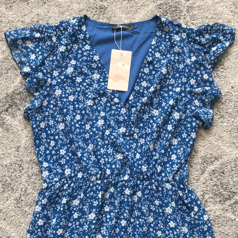 Faux Wrap Floral Midi Dress